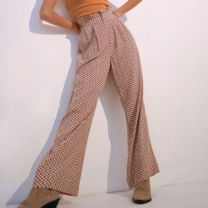 UO Diane Paperbag Wide Leg Pants - Neutral Multi - US 8